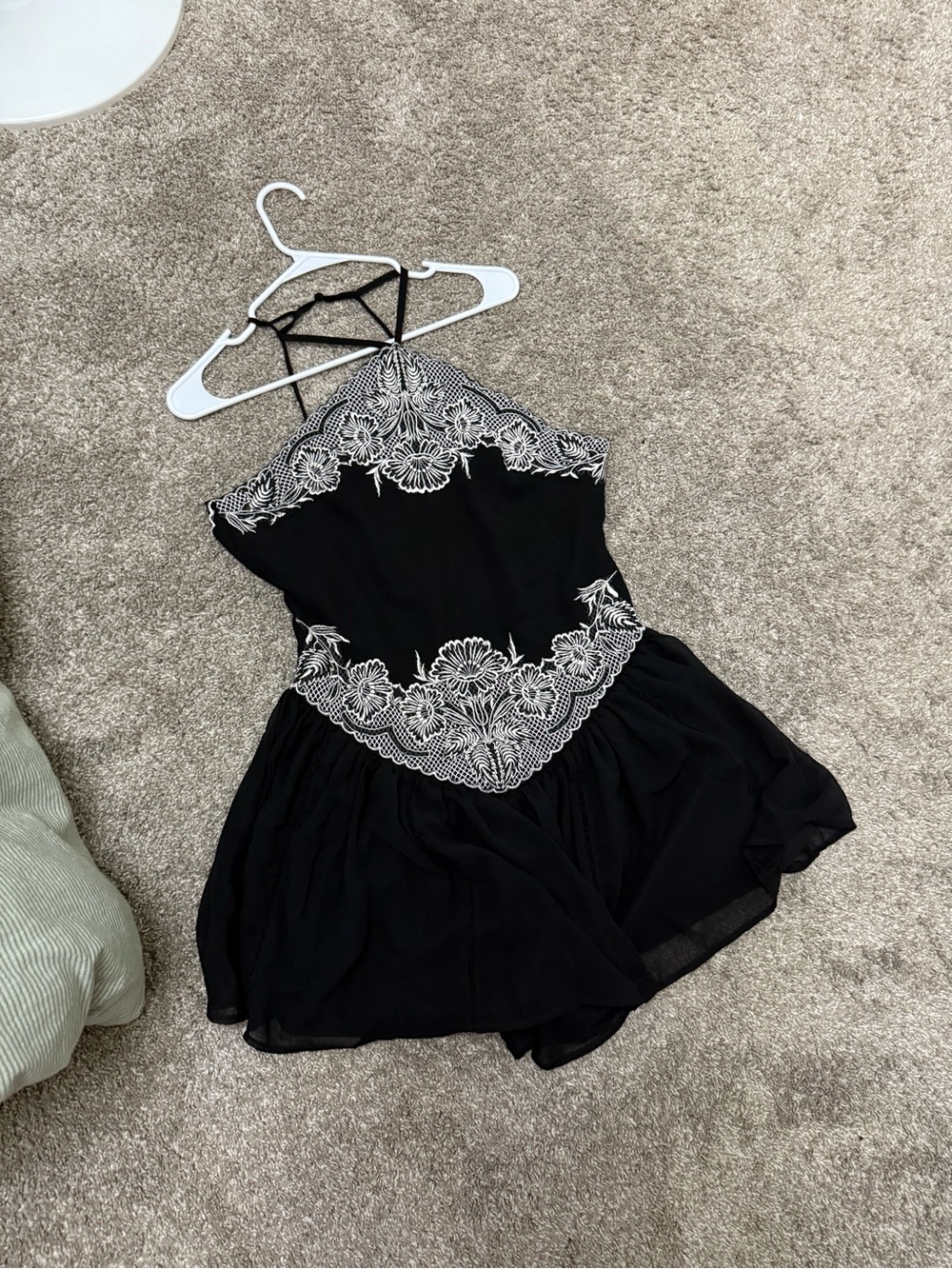 ASOS Black Romper with White Floral Lace Trim